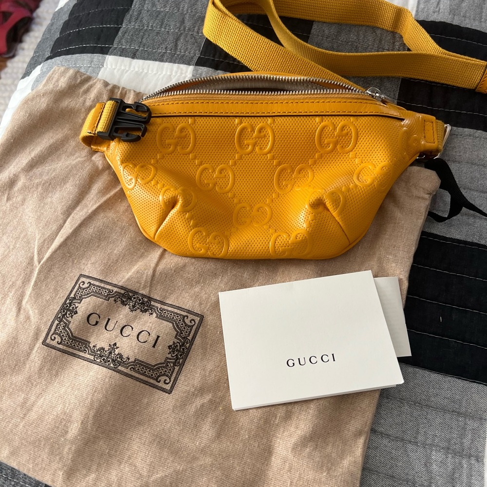 Gucci GG Leather Yellow Belt Bag